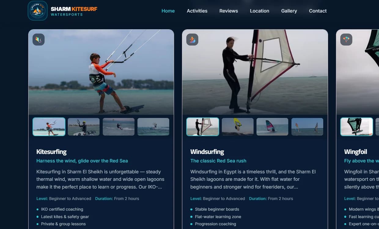 واجهة موقع Sharm Kite Surf للأنشطة المائية
